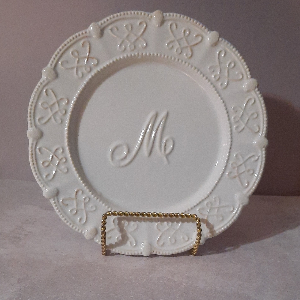 Mud Pie White Decorative Monogram Plate